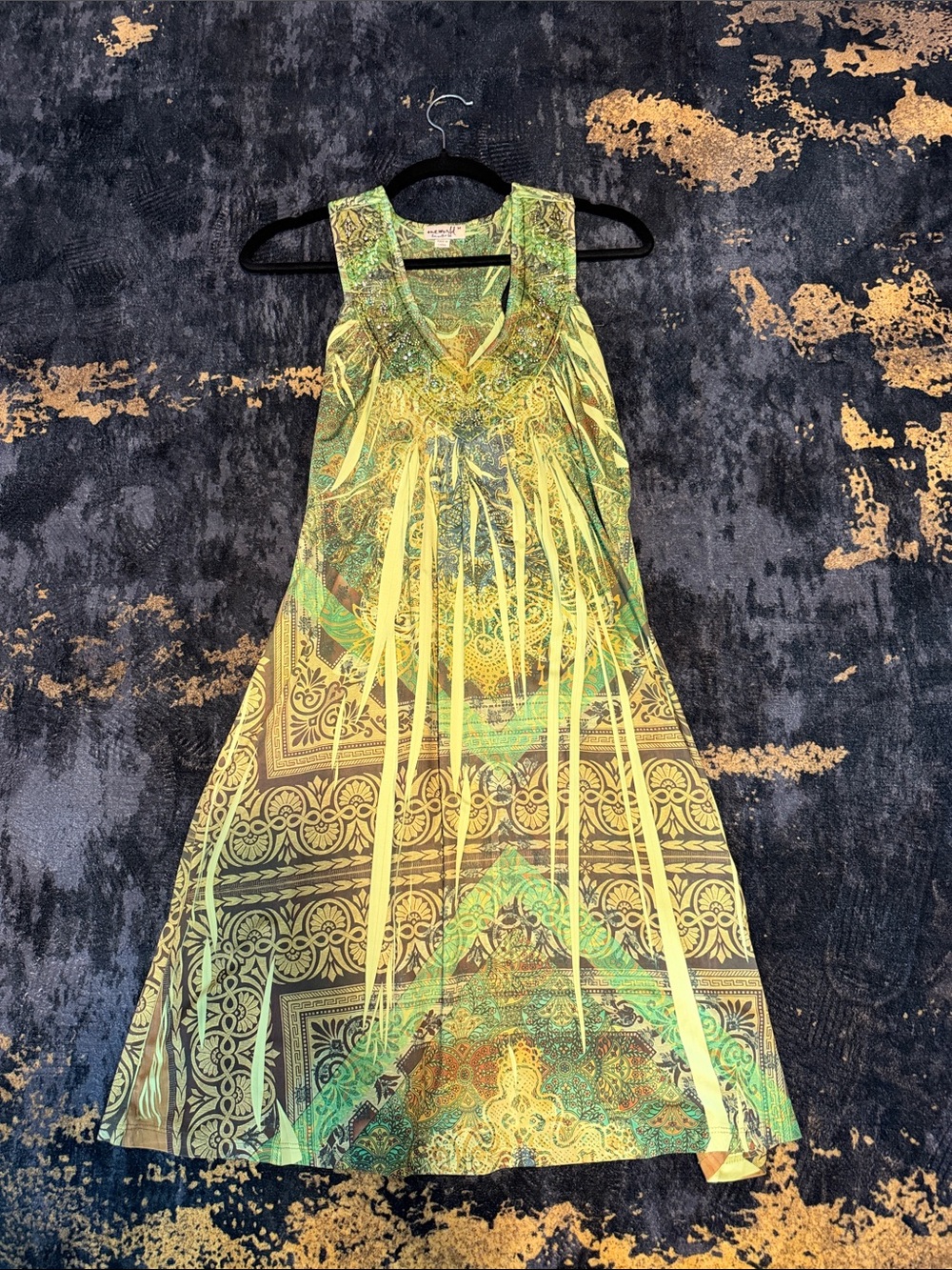 ONE WORLD Green and Yellow Printed Maxi Dress